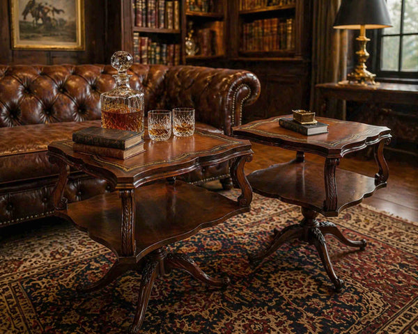 1950s Georgian Revival Leather Mahogany Occasional Tripod Tables