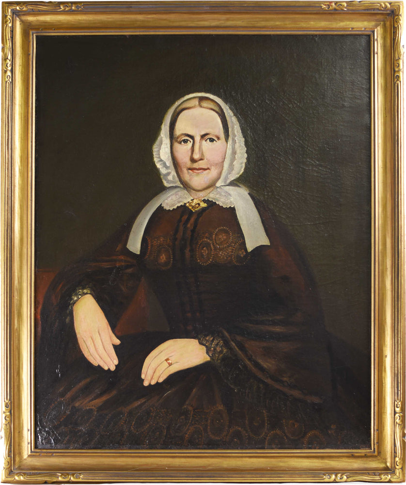 1857 Portrait of a Lady Original Oil on Canvas American Attributed to Moses. B. Russell Pinxt New York