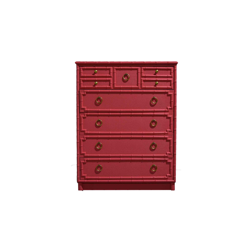 1960s Drexel Omega Kensington Collection Faux Bamboo and Cane Highboy Dresser