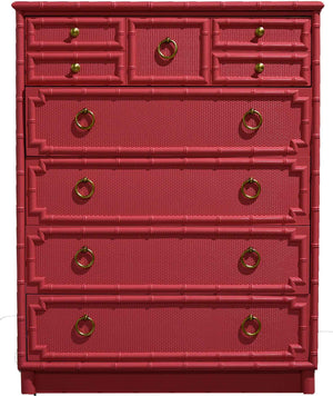 1960s Drexel Omega Kensington Collection Faux Bamboo and Cane Highboy Dresser