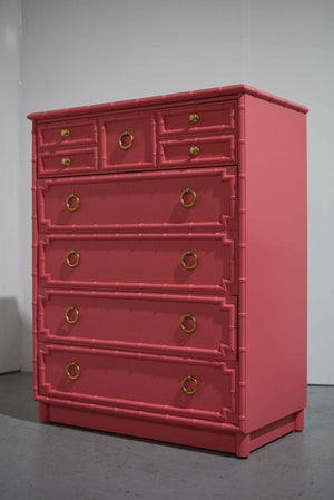1960s Drexel Omega Kensington Collection Faux Bamboo and Cane Highboy Dresser