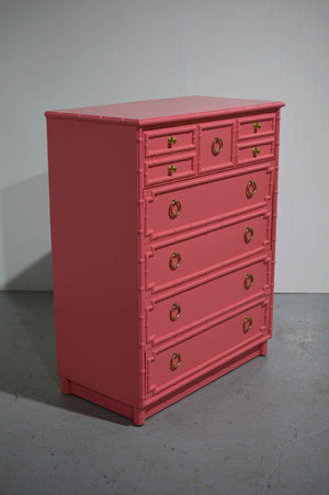 1960s Drexel Omega Kensington Collection Faux Bamboo and Cane Highboy Dresser
