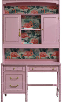 1960s Hollywood Regency Faux Bamboo Two Piece Hutch by Thomasville - Newly Refinished