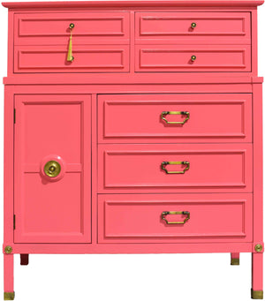 1960s Mid Century Modern Highboy Dresser in Pink - Newly Painted