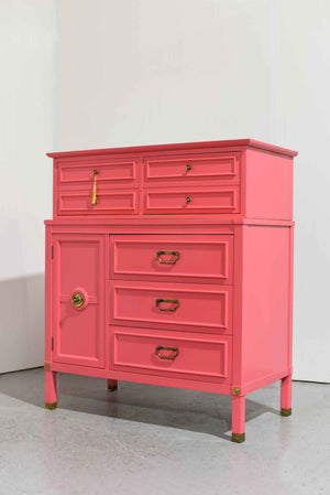 1960s Mid Century Modern Highboy Dresser in Pink 1960s Mid Century Modern Highboy Dresser in Pink