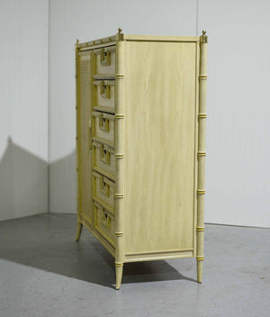 1960s Stanley Faux Bamboo Campaign Highboy Dresser - Customizable