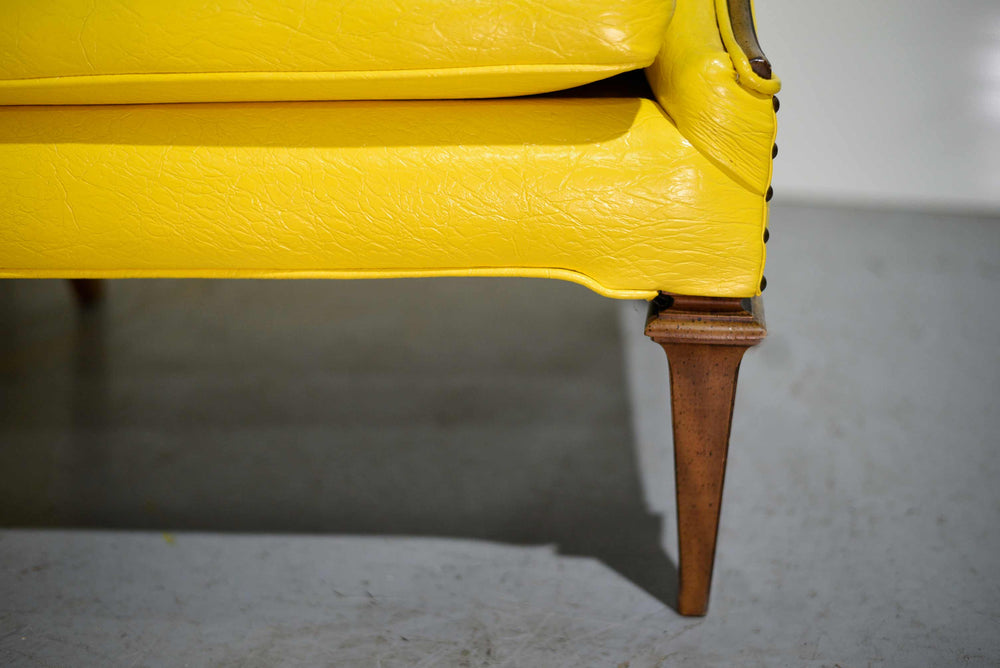 1960s Transitional Canary Yellow Vinyl Lounge Chairs - A Pair