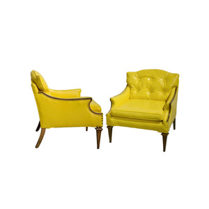 1960s Transitional Canary Yellow Vinyl Lounge Chairs - A Pair