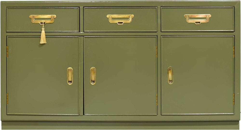 1970s  Campaign Style Credenza by Bernhardt in Green - Newly Painted