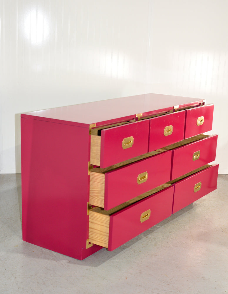 1970s Campaign Style Credenza or Dresser in Pink - Newly Painted
