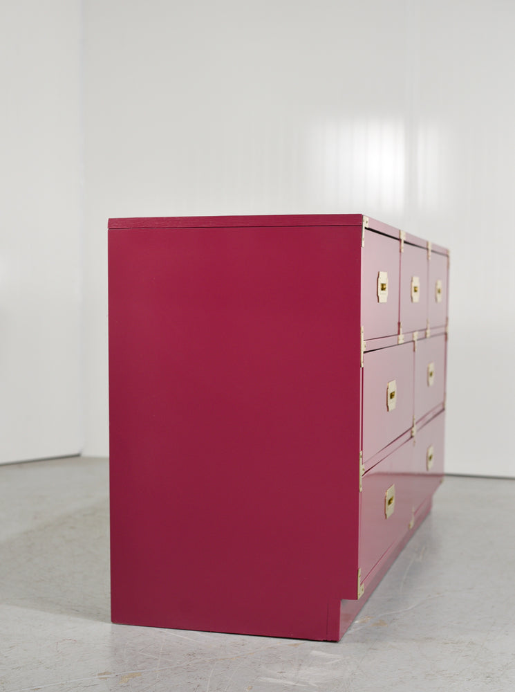1970s Campaign Style Credenza or Dresser in Pink - Newly Painted