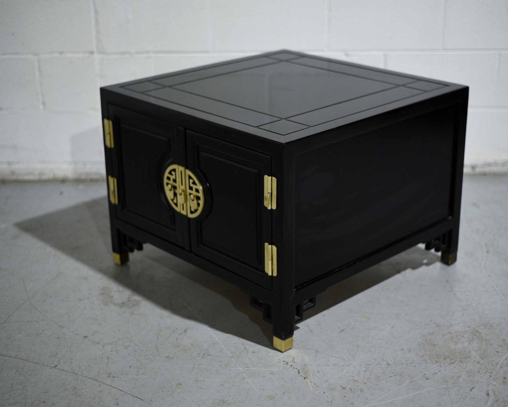 1970s Chinoiserie Accent Side Tables  with Brass Hardware - A Pair