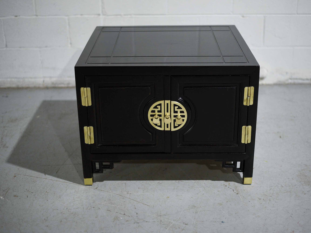 1970s Chinoiserie Accent Side Tables  with Brass Hardware - A Pair