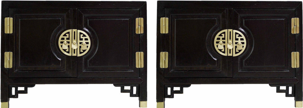 1970s Chinoiserie Accent Side Tables  with Brass Hardware - A Pair