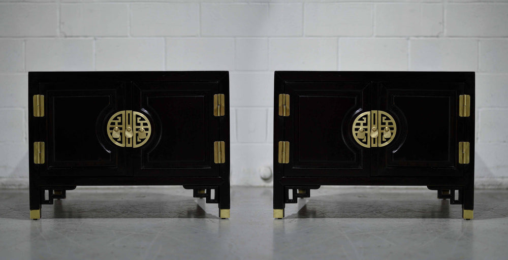 1970s Chinoiserie Accent Side Tables  with Brass Hardware - A Pair