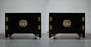 1970s Chinoiserie Accent Side Tables  with Brass Hardware - A Pair