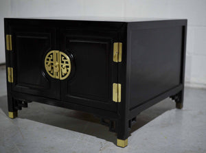 1970s Chinoiserie Accent Side Tables  with Brass Hardware - A Pair