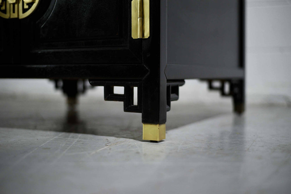 1970s Chinoiserie Accent Side Tables  with Brass Hardware - A Pair