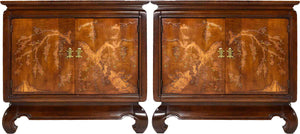 1970s Chinoiserie Carved Relief Two Door Chests - A Pair