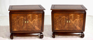 1970s Chinoiserie Carved Relief Two Door Chests - A Pair