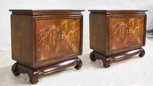 1970s Chinoiserie Carved Relief Two Door Chests - A Pair