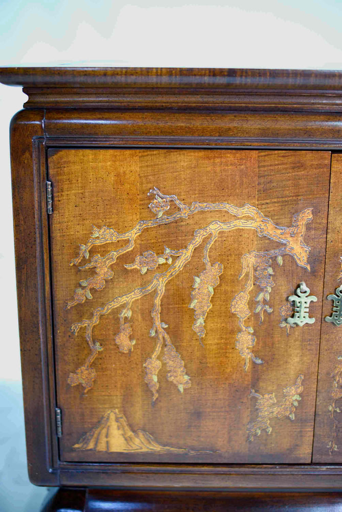 1970s Chinoiserie Carved Relief Two Door Chests - A Pair