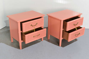1970s Hollywood Regency Faux Bamboo Cane Nightstands by Dixie  - Newly Painted