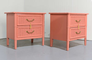 1970s Hollywood Regency Faux Bamboo Cane Nightstands by Dixie  - Newly Painted