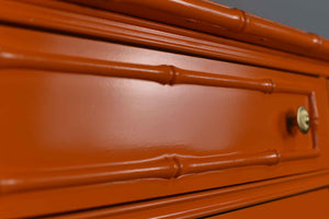 1970s Hollywood Regency Faux Bamboo  Dresser by Thomasville in Orange - Newly Painted