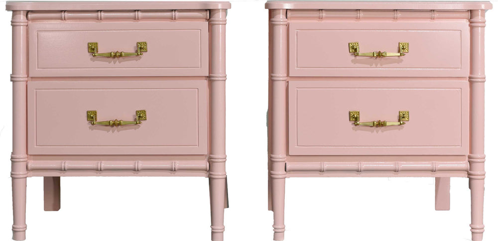 1970s Hollywood Regency Faux Bamboo Nightstands in Pink  - Newly Painted