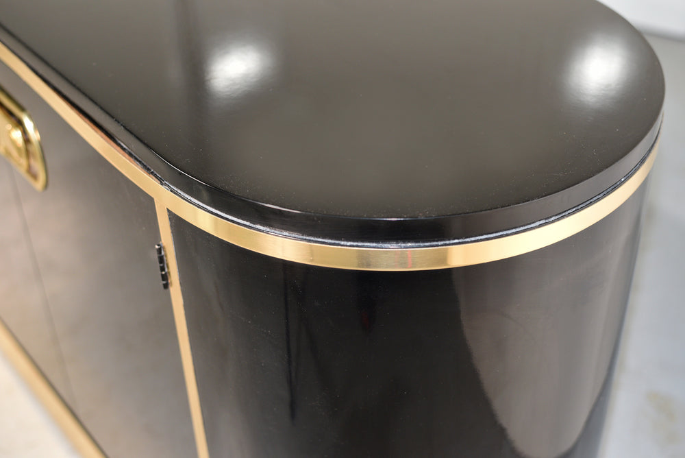 1970s Hollywood Regency Mastercraft Gloss Black Lacquer and Brass Sideboard