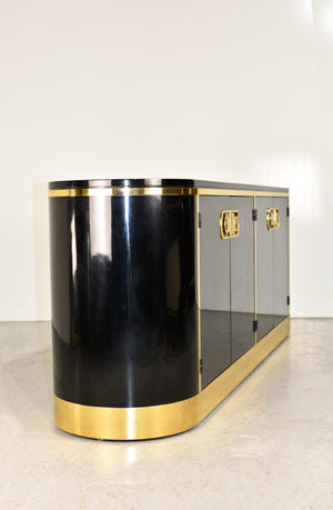 1970s Hollywood Regency Mastercraft Gloss Black Lacquer and Brass Sideboard