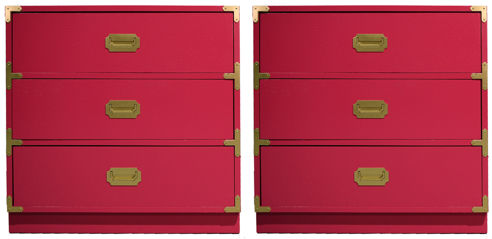 Products 1970s Campaign 3-Drawer Chests in Pink by Bernhardt A Pair - Newly Painted
