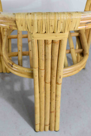 1970s Hollywood Regency Rattan Bamboo Cane Lounge Chairs - A Pair