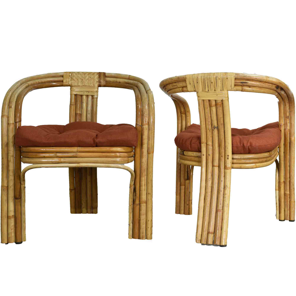 1970s Hollywood Regency Rattan Bamboo Cane Lounge Chairs - A Pair