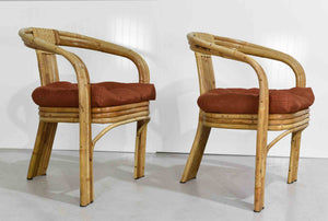 1970s Hollywood Regency Rattan Bamboo Cane Lounge Chairs - A Pair