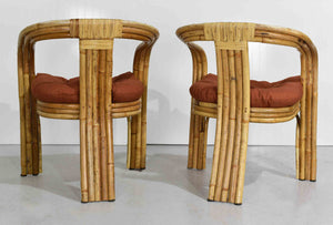 1970s Hollywood Regency Rattan Bamboo Cane Lounge Chairs - A Pair