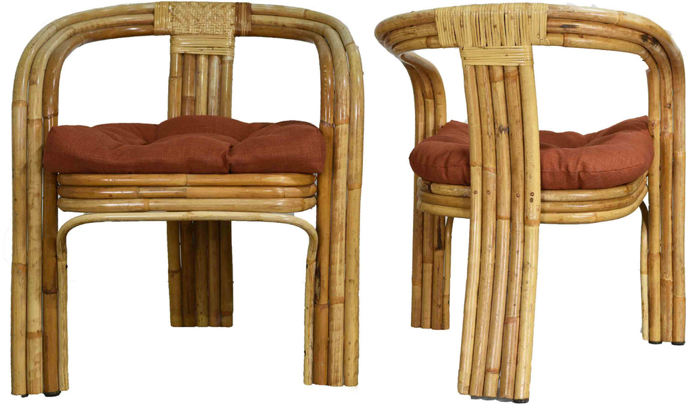 1970s Hollywood Regency Rattan Bamboo Cane Lounge Chairs - A Pair