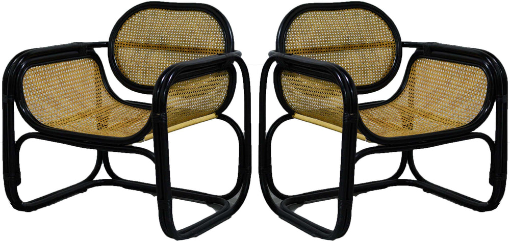1970s Rattan and Wicker Lounge Chairs - A Pair