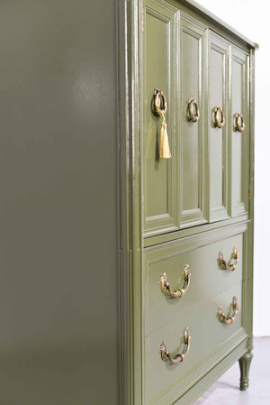 1970s Transitional Highboy Dresser by Henredon in Green  - Newly Painted