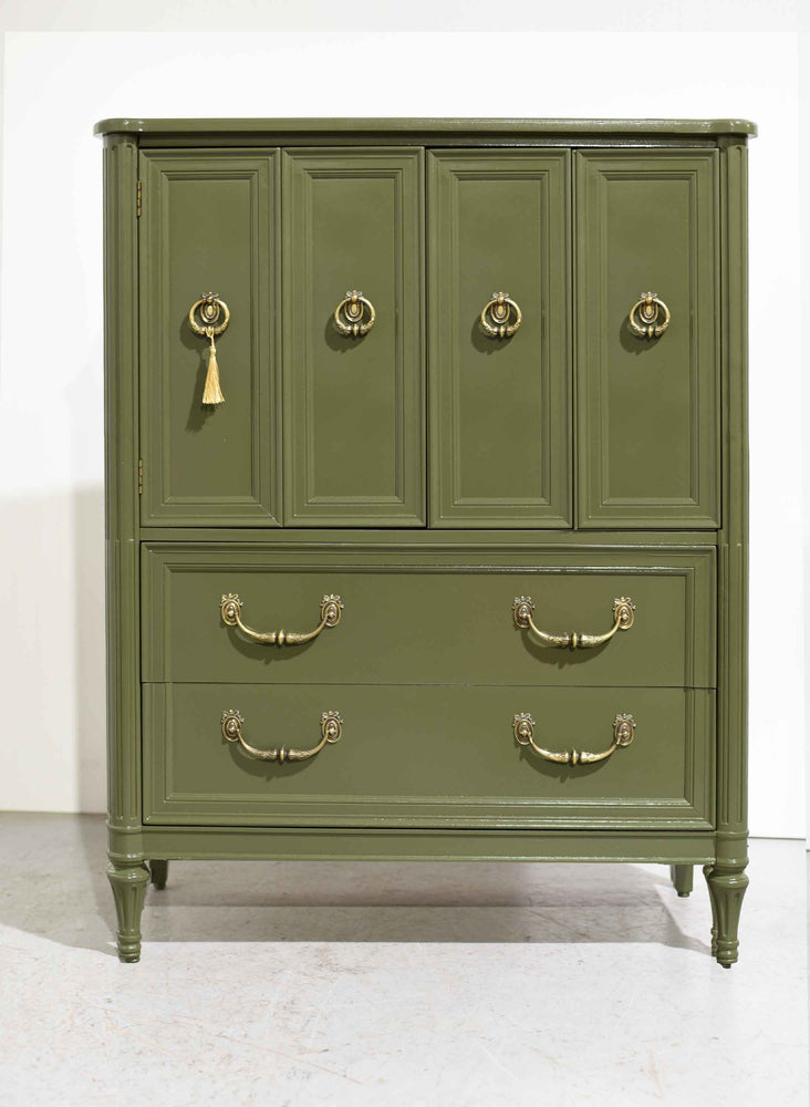 1970s Transitional Highboy Dresser by Henredon in Green  - Newly Painted