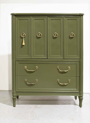 1970s Transitional Highboy Dresser by Henredon in Green  - Newly Painted