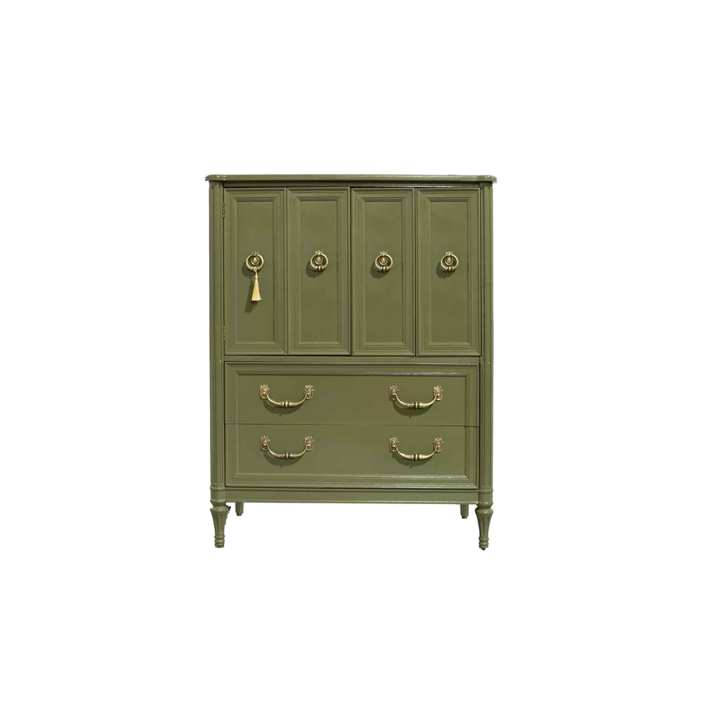 1970s Transitional Highboy Dresser by Henredon in Green  - Newly Painted