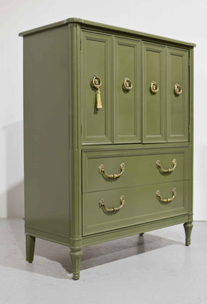 1970s Transitional Highboy Dresser by Henredon in Green  - Newly Painted