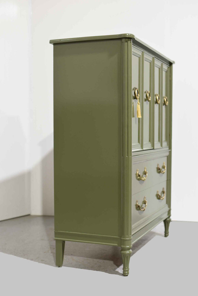 1970s Transitional Highboy Dresser by Henredon in Green  - Newly Painted