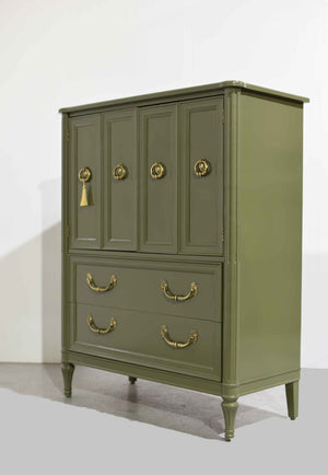 1970s Transitional Highboy Dresser by Henredon in Green  - Newly Painted