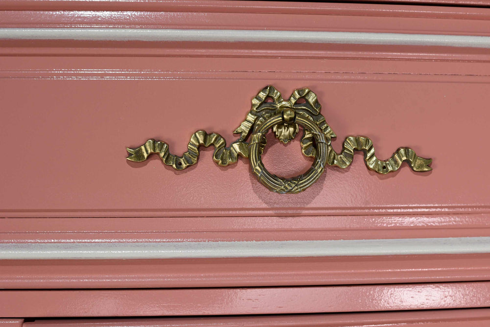 1970s Transitional Highboy Dresser by Henredon in Pink & White - Newly Painted