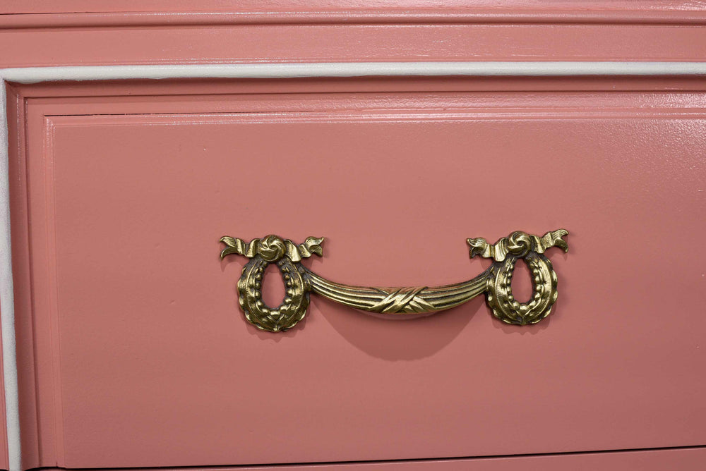 1970s Transitional Highboy Dresser by Henredon in Pink & White - Newly Painted