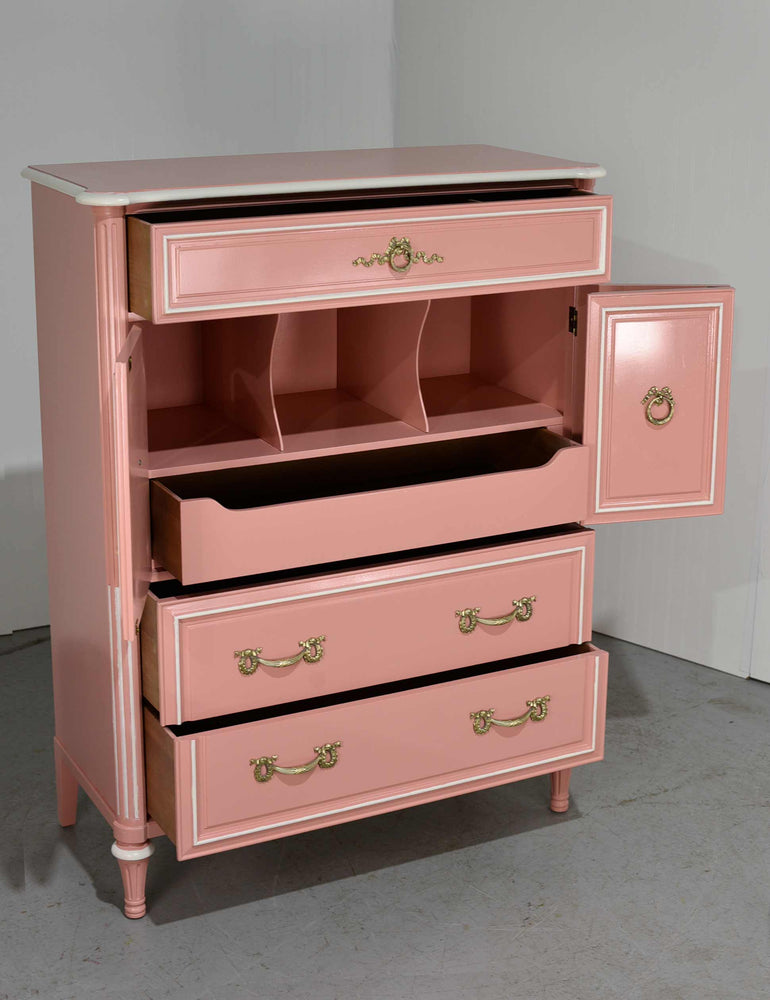 1970s Transitional Highboy Dresser by Henredon in Pink & White - Newly Painted