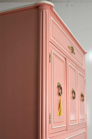 1970s Transitional Highboy Dresser by Henredon in Pink & White - Newly Painted